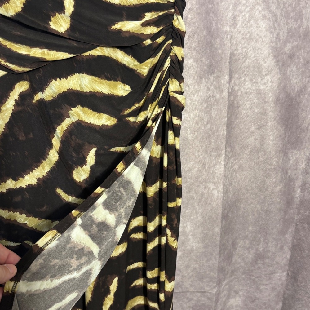 Lauren Ralph Lauren Zebra Faux Wrap Ruched Dress Women Size 8 Brown Gold Safari - Picture 8 of 8